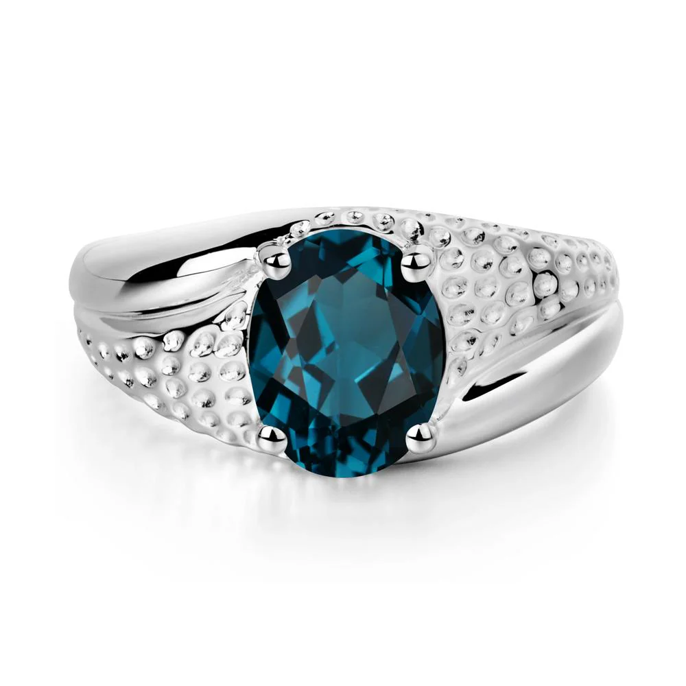 Rugged Oval London Blue Topaz Ring for Men