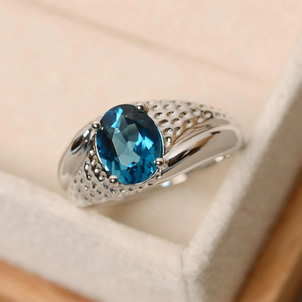 Rugged Oval London Blue Topaz Ring for Men - Image 10
