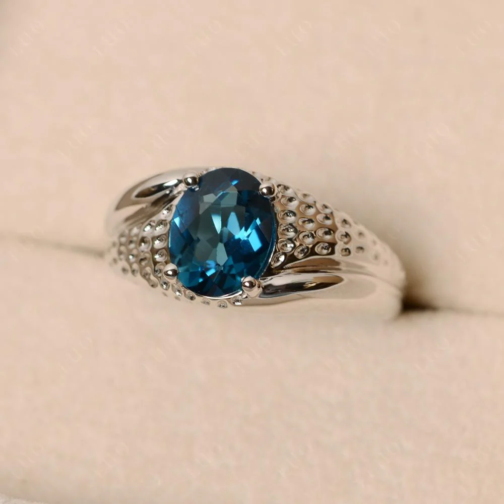 Rugged Oval London Blue Topaz Ring for Men - Image 11