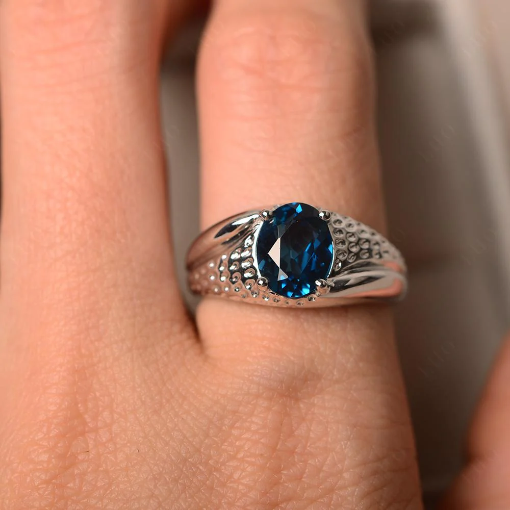 Rugged Oval London Blue Topaz Ring for Men - Image 13