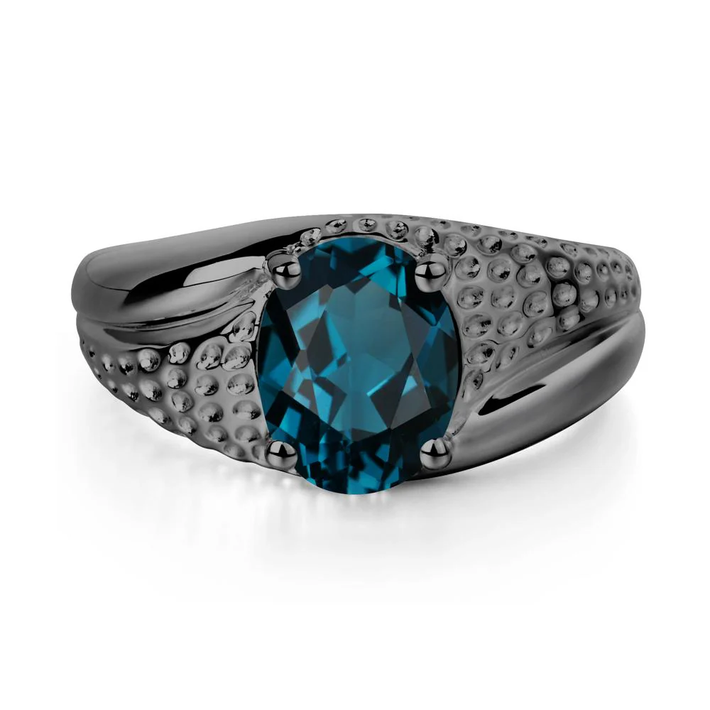 Rugged Oval London Blue Topaz Ring for Men - Image 2