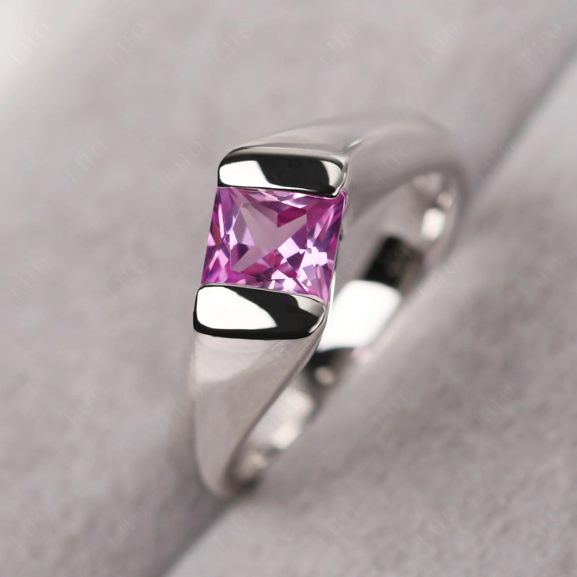 Unisex Pink Sapphire Bypass Solitaire Ring - Image 11