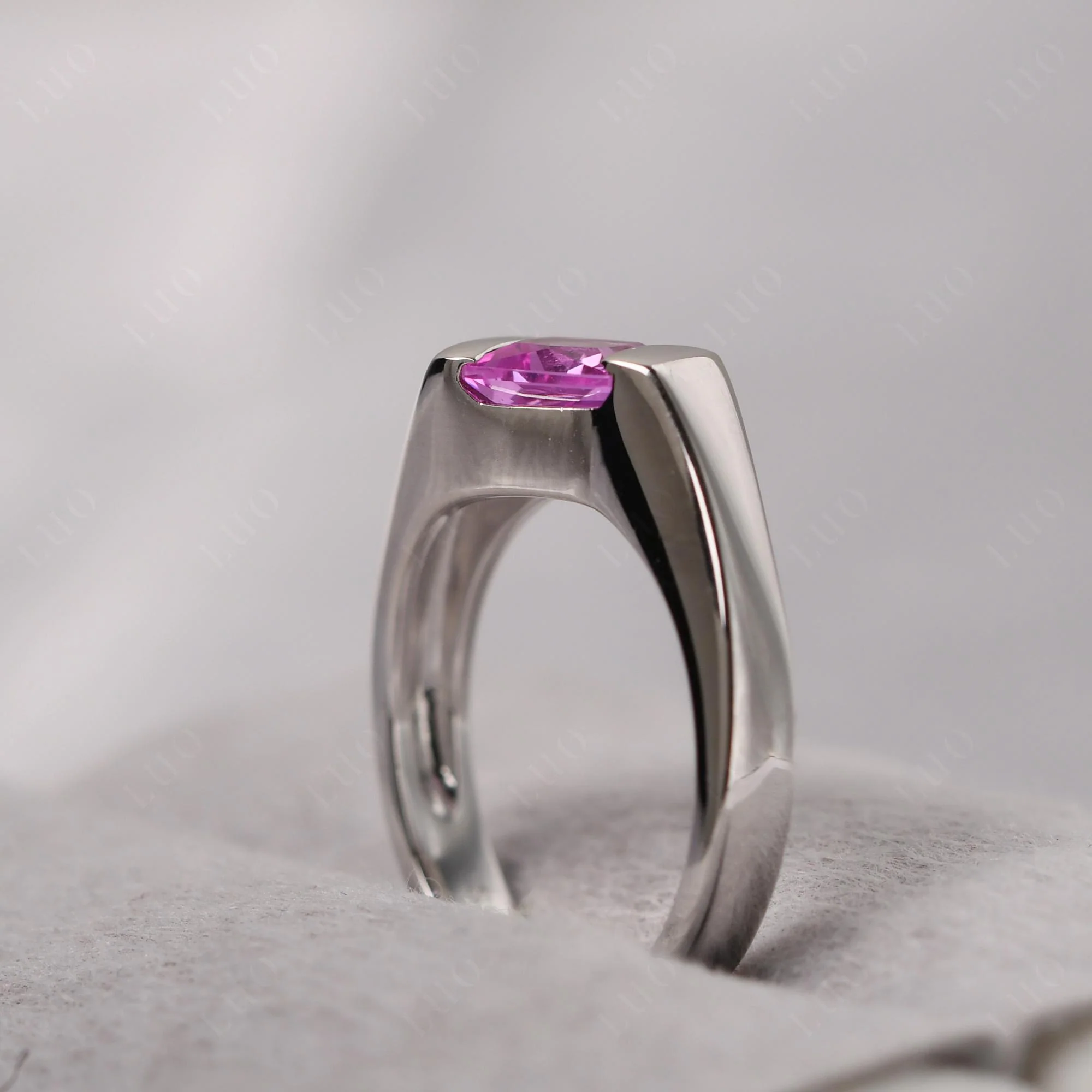 Unisex Pink Sapphire Bypass Solitaire Ring - Image 13