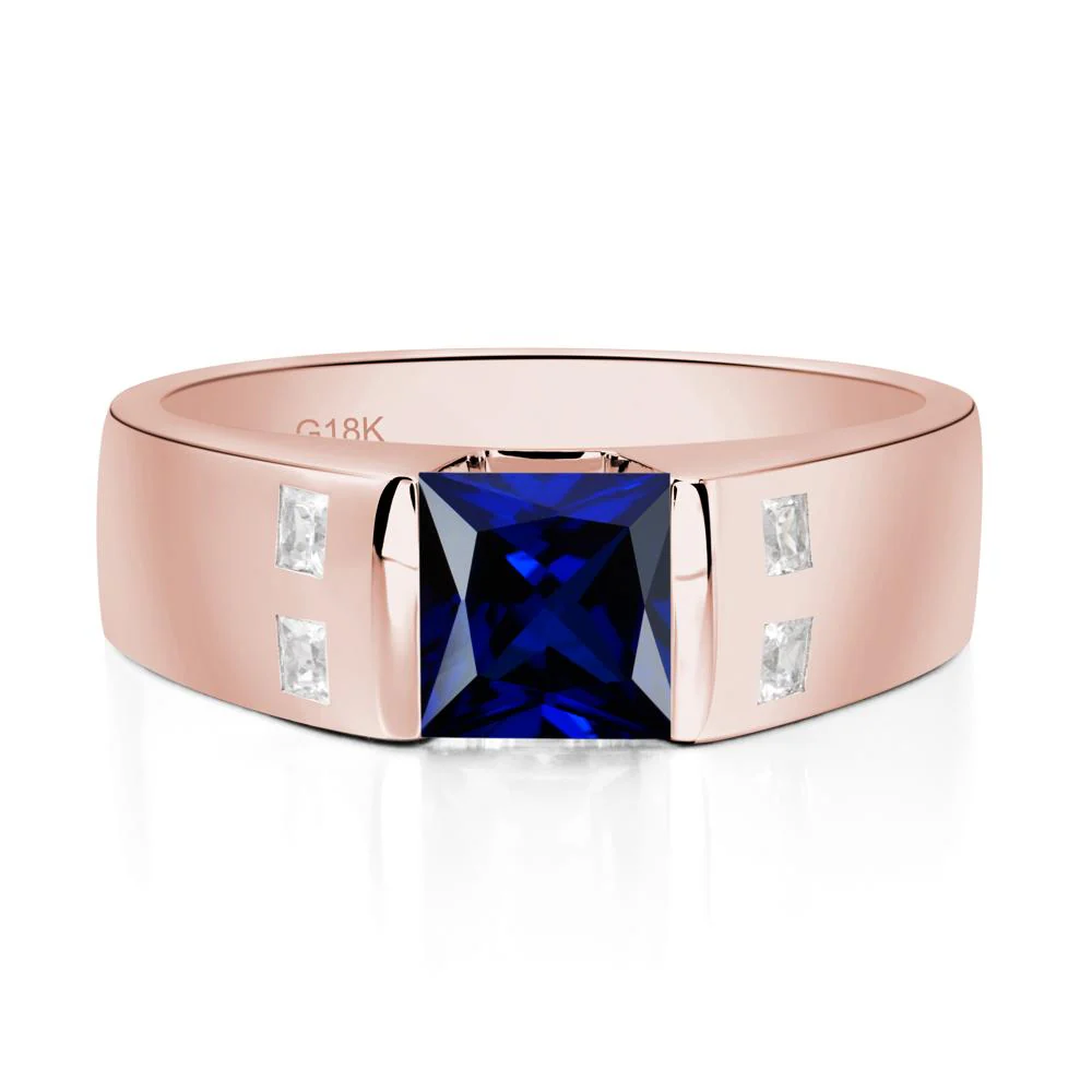 Men's Princess Cut Sapphire Ring - Image 9