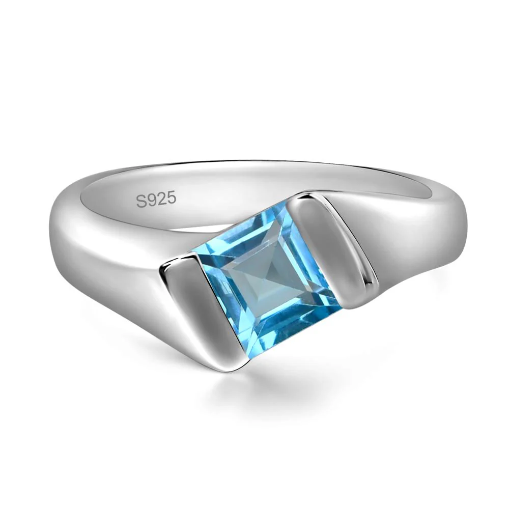 Unisex Swiss Blue Topaz Bypass Solitaire Ring - Image 2