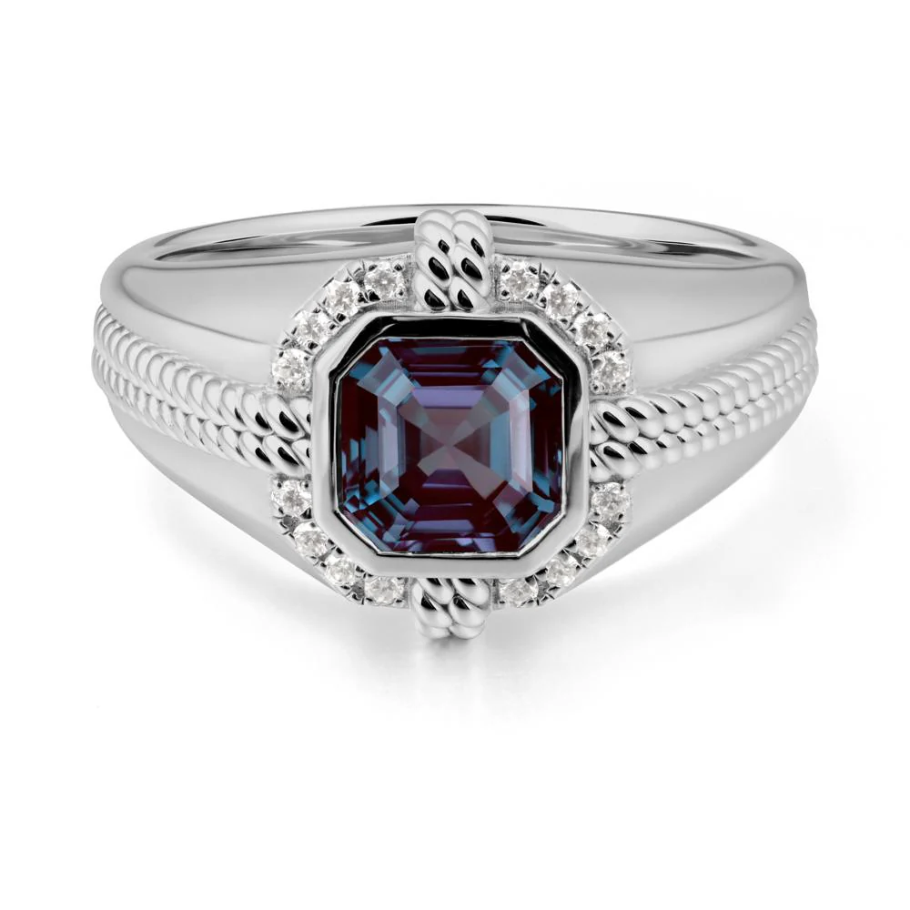 Men's Wide Band Alexandrite Halo Ring