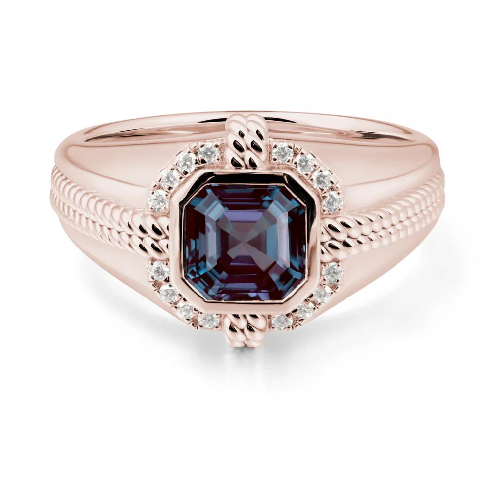 Men's Wide Band Alexandrite Halo Ring - Image 2