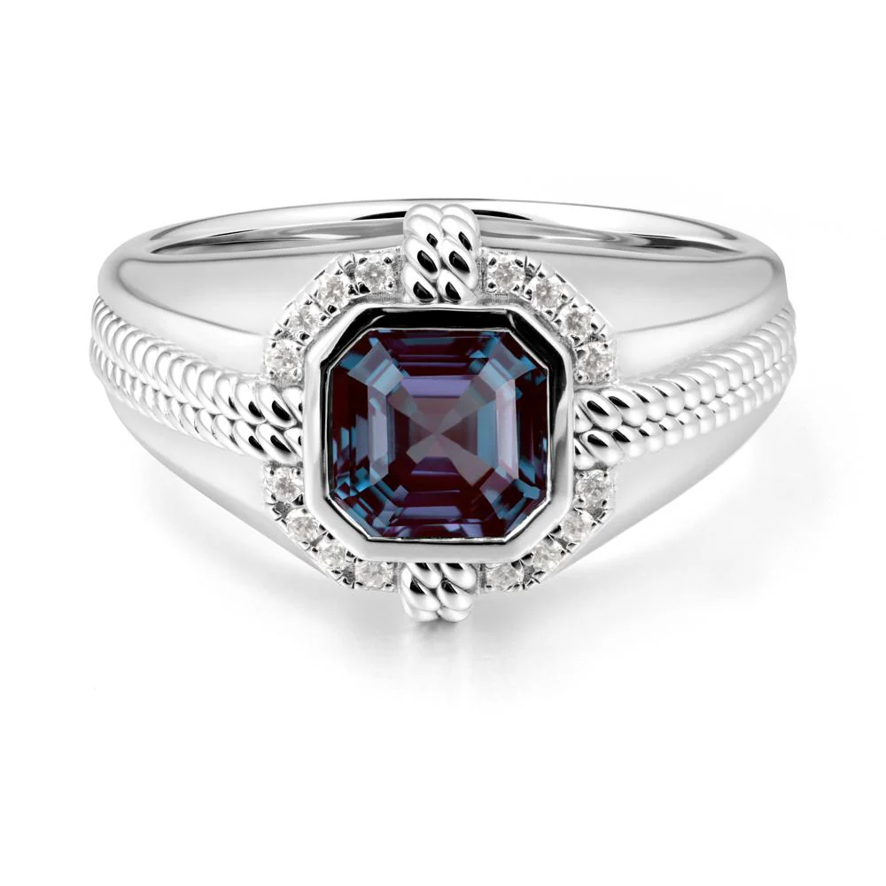 Men's Wide Band Alexandrite Halo Ring - Image 3