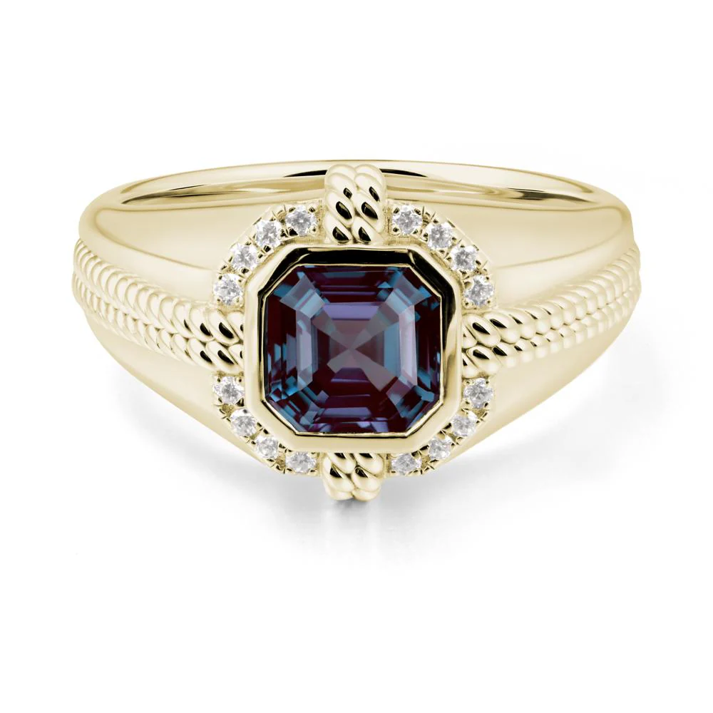 Men's Wide Band Alexandrite Halo Ring - Image 4