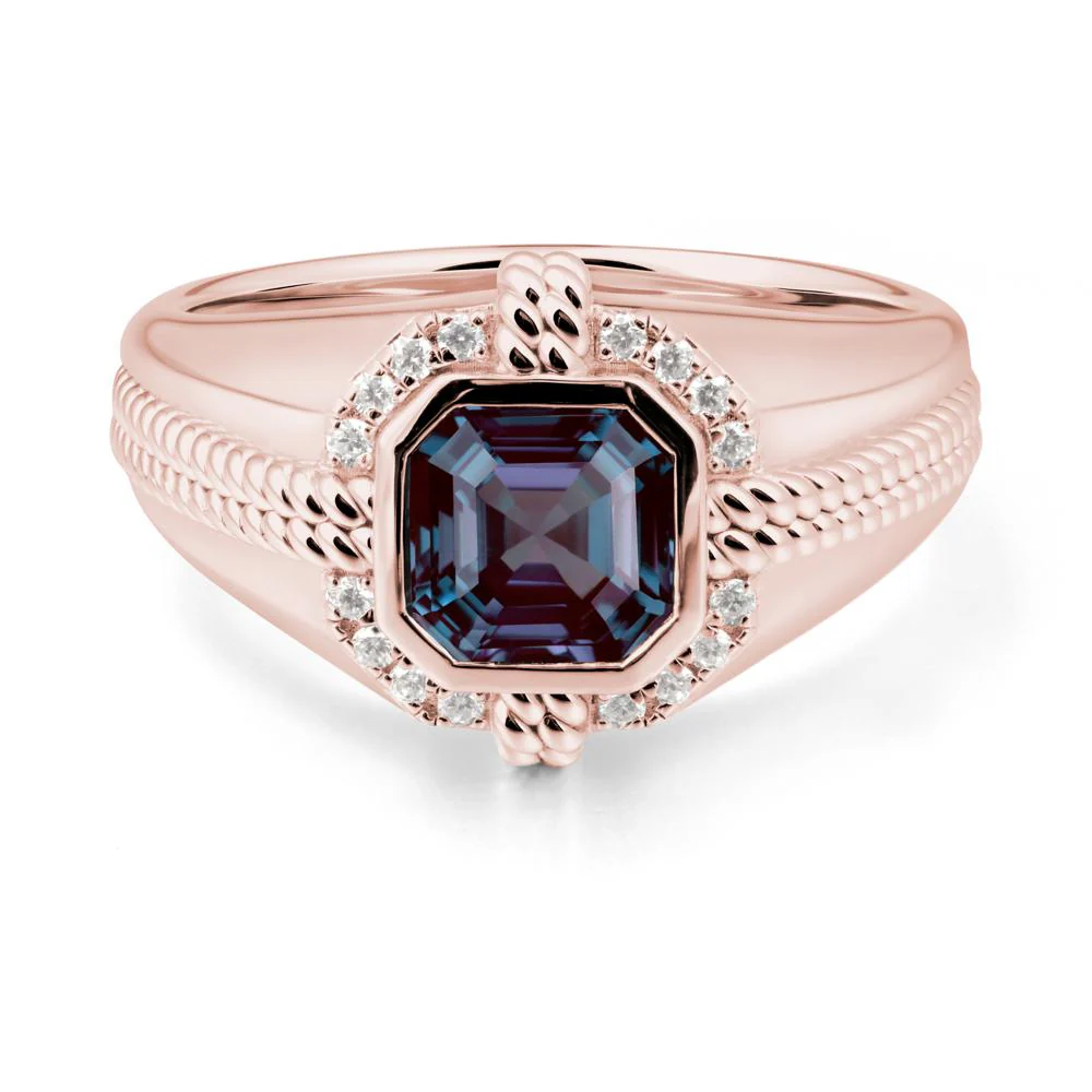Men's Wide Band Alexandrite Halo Ring - Image 5
