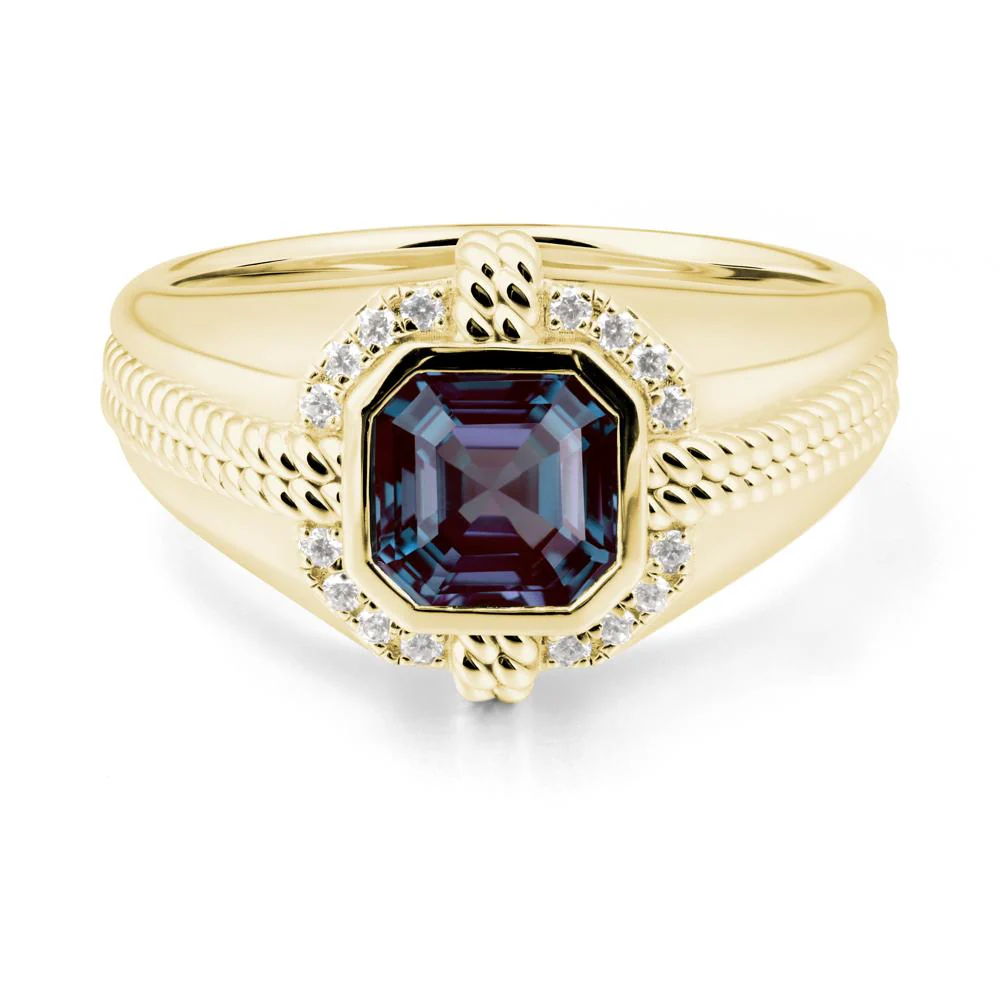 Men's Wide Band Alexandrite Halo Ring - Image 7