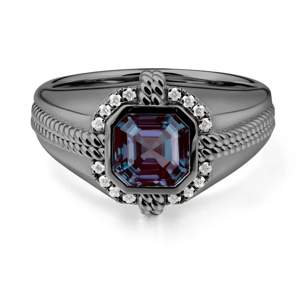 Men's Wide Band Alexandrite Halo Ring - Image 8