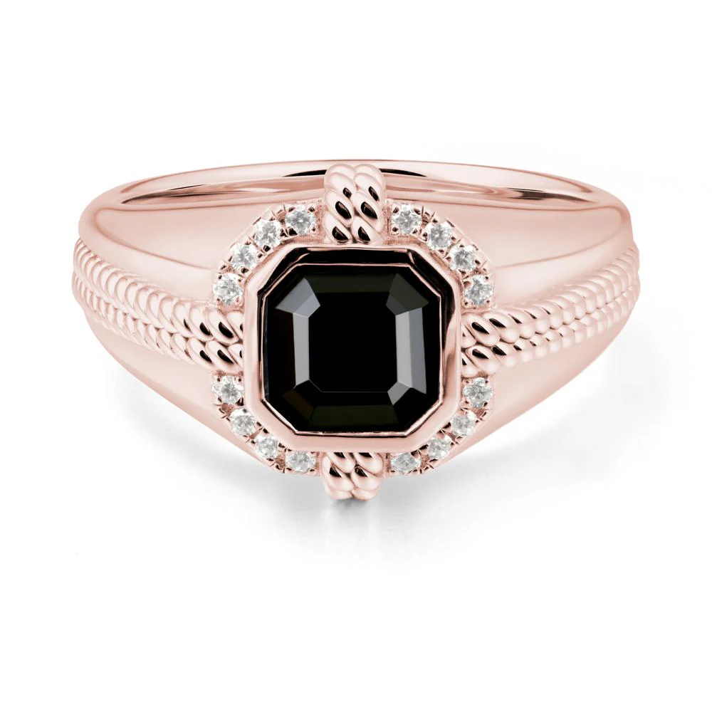Men's Wide Band Black Spinel Halo Ring - Image 5