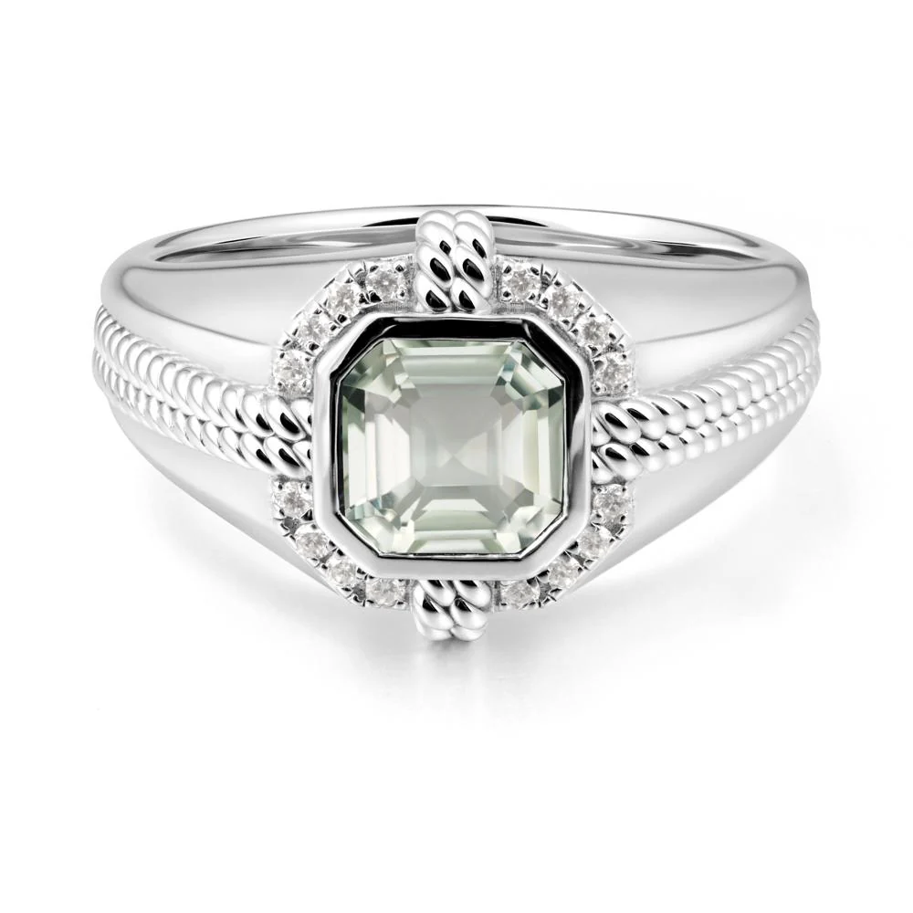 Men's Wide Band Green Amethyst Halo Ring - Image 2