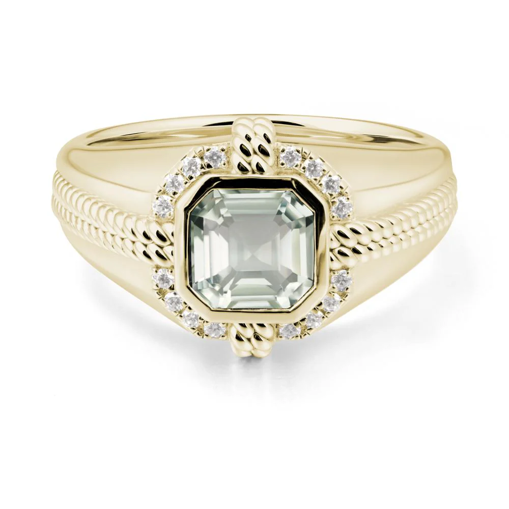 Men's Wide Band Green Amethyst Halo Ring - Image 3