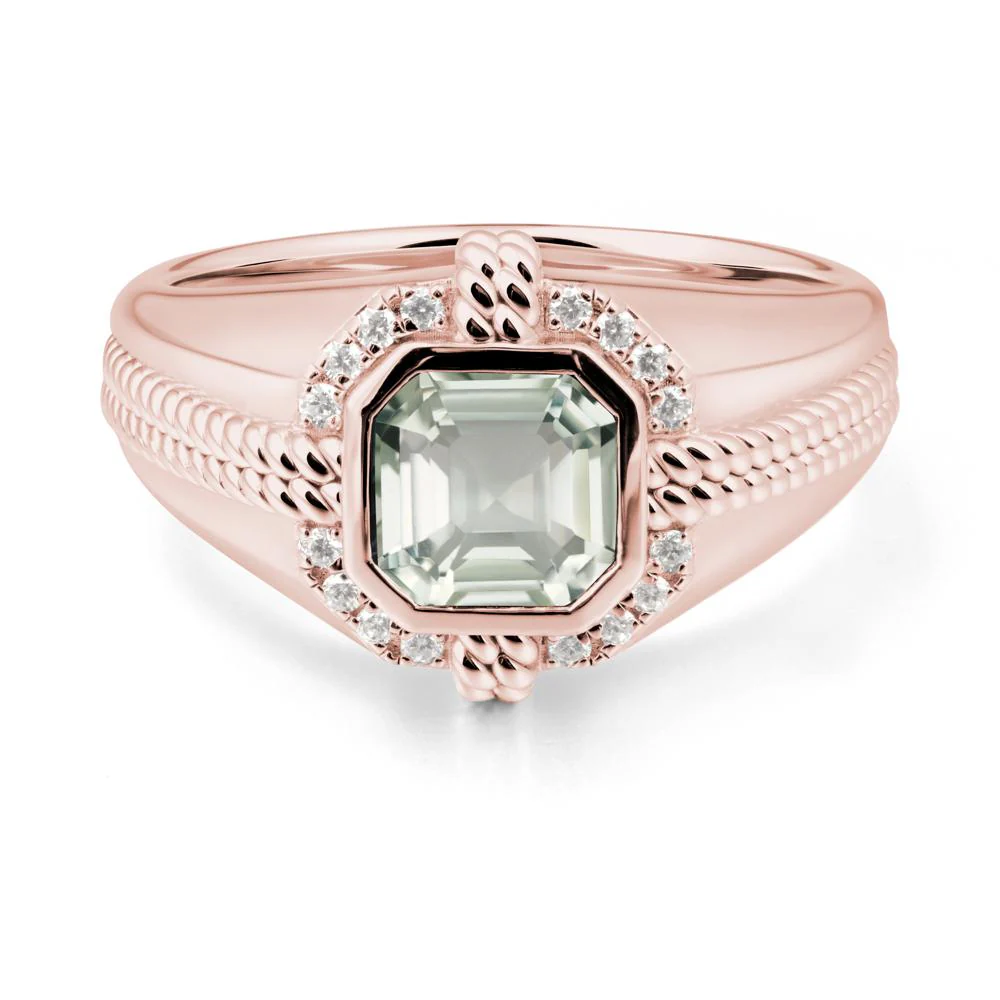 Men's Wide Band Green Amethyst Halo Ring - Image 4