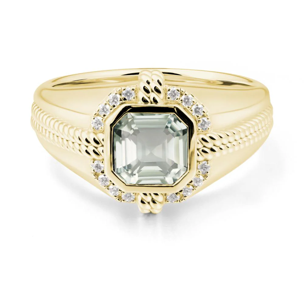 Men's Wide Band Green Amethyst Halo Ring - Image 6