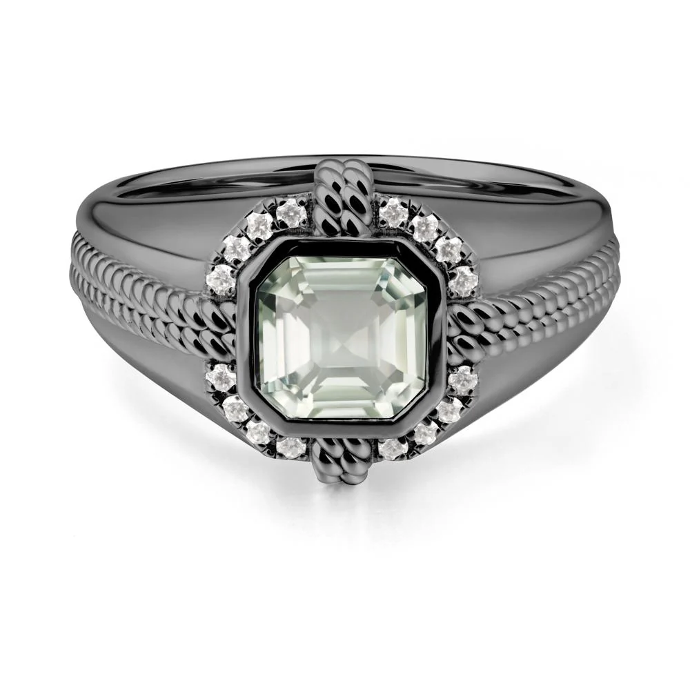 Men's Wide Band Green Amethyst Halo Ring - Image 7