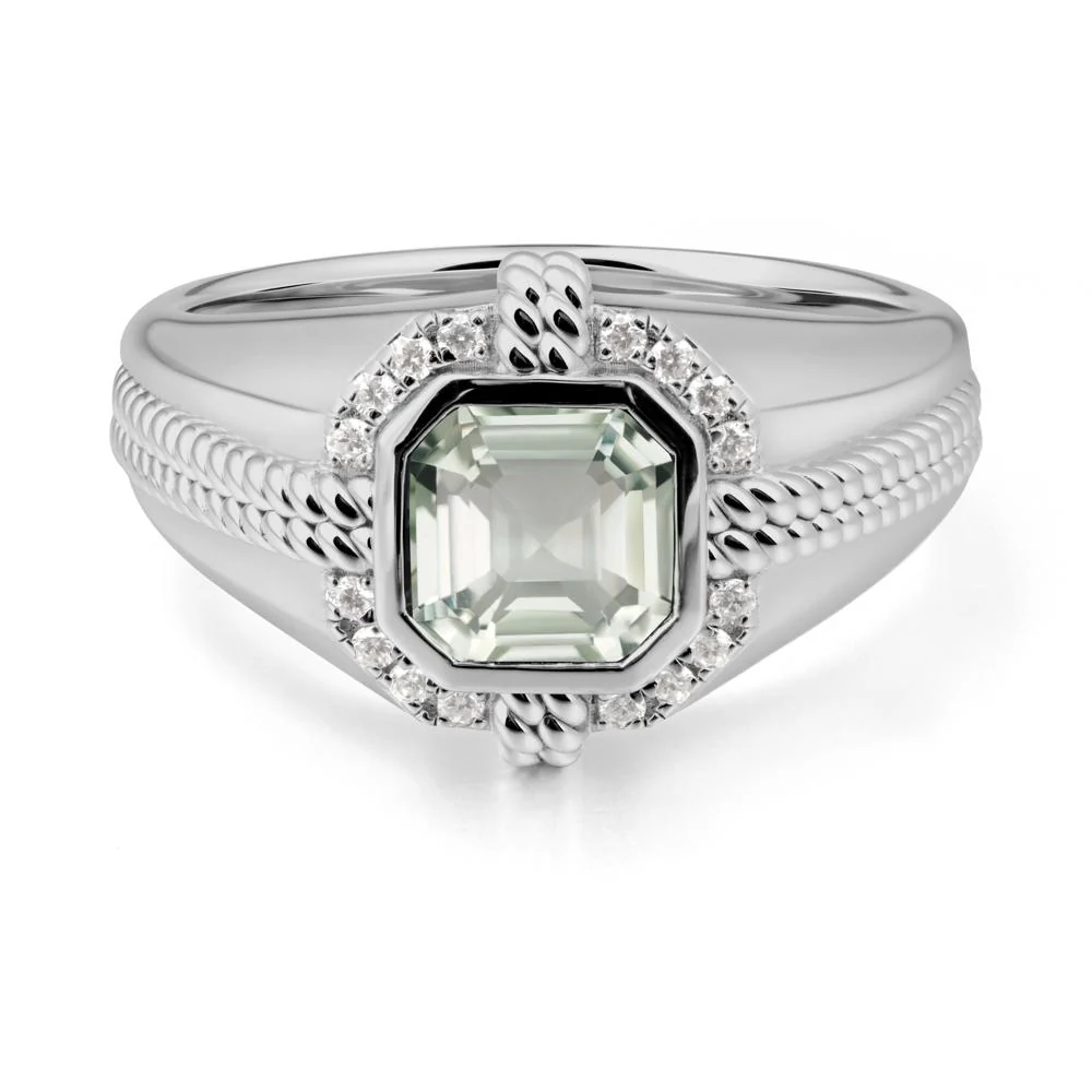Men's Wide Band Green Amethyst Halo Ring - Image 8