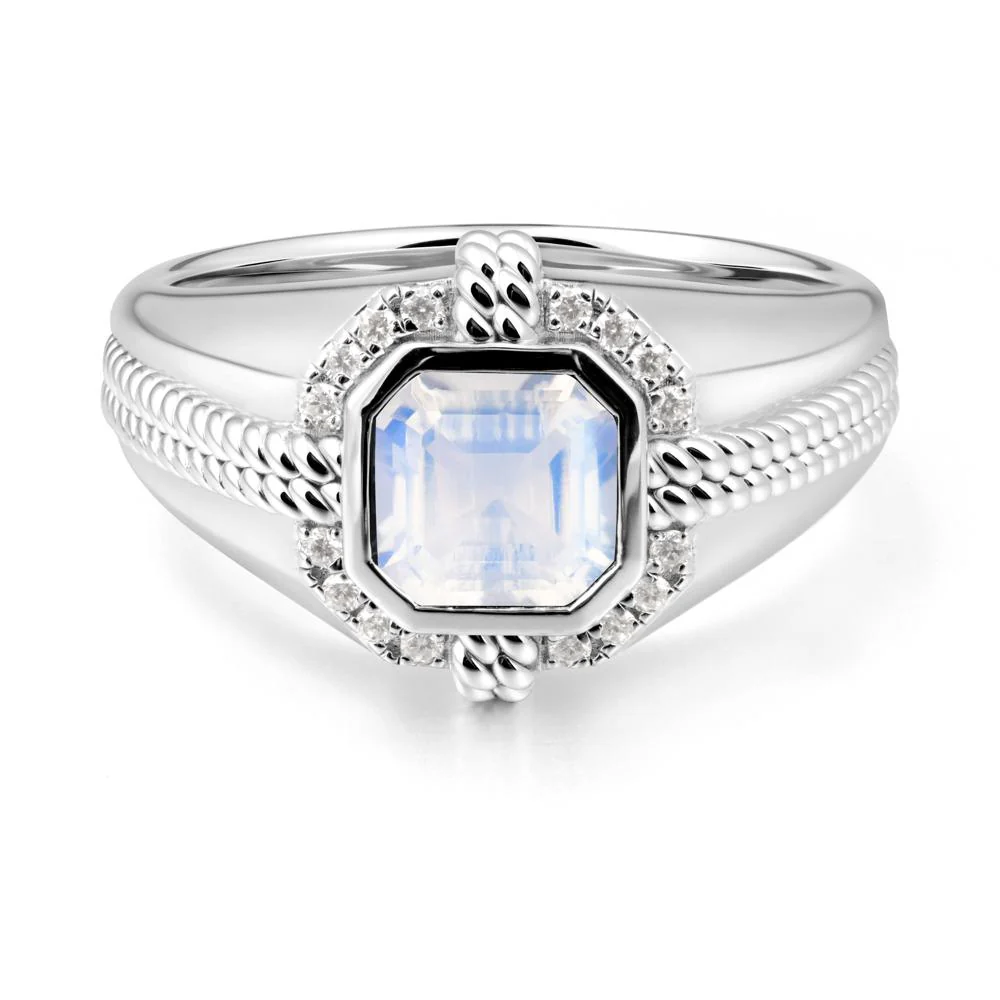 Men's Wide Band Moonstone Halo Ring