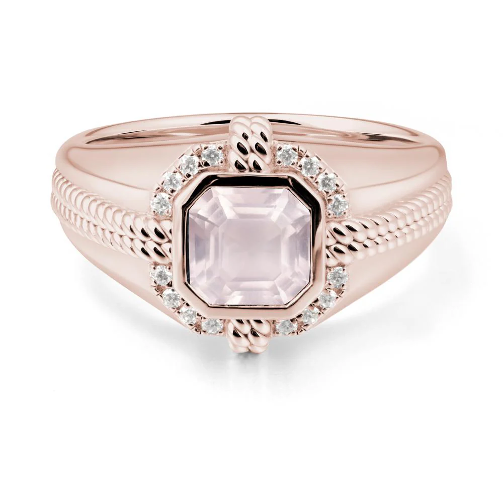 Men's Wide Band Rose Quartz Halo Ring - Image 2