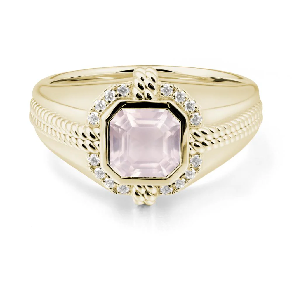 Men's Wide Band Rose Quartz Halo Ring - Image 4