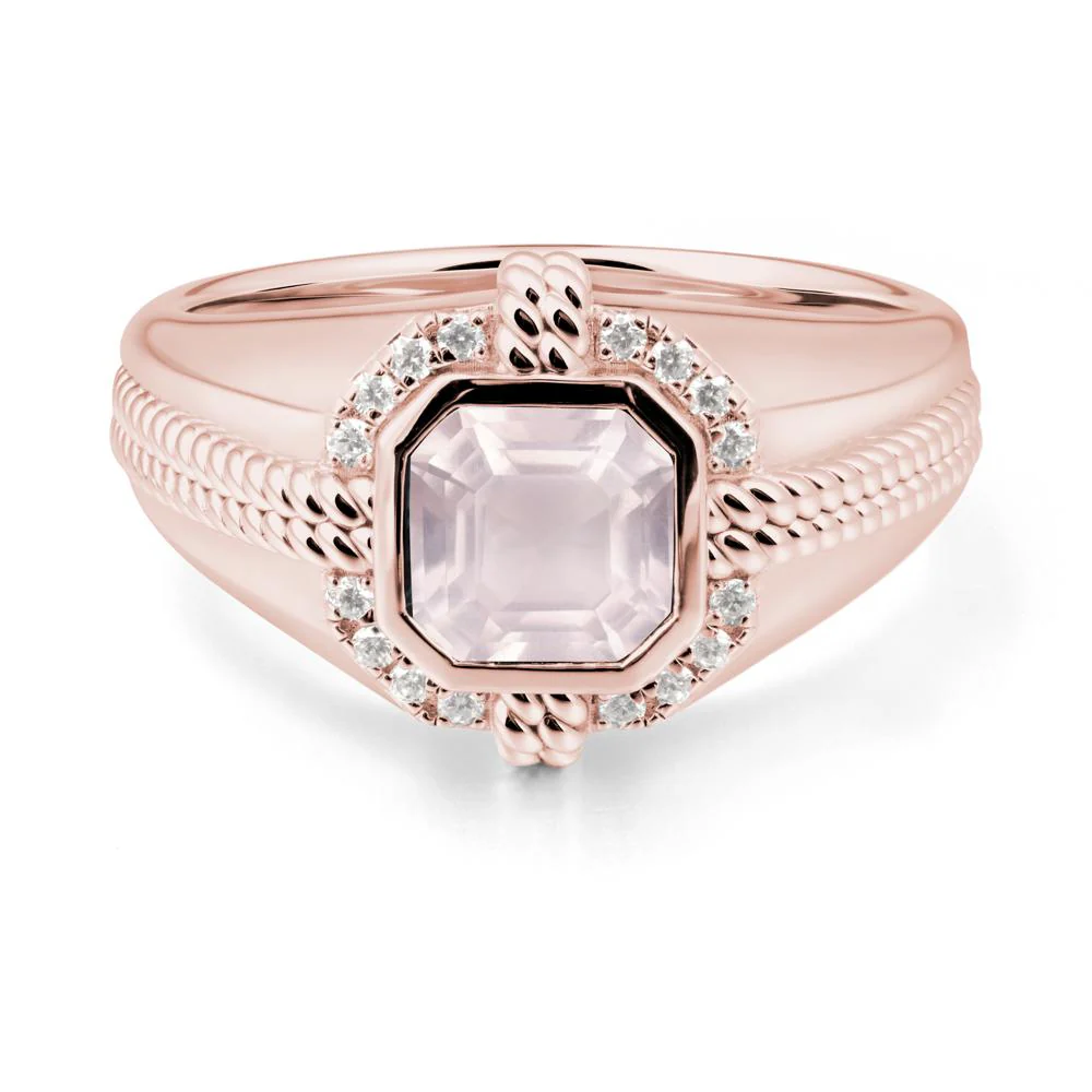 Men's Wide Band Rose Quartz Halo Ring - Image 5