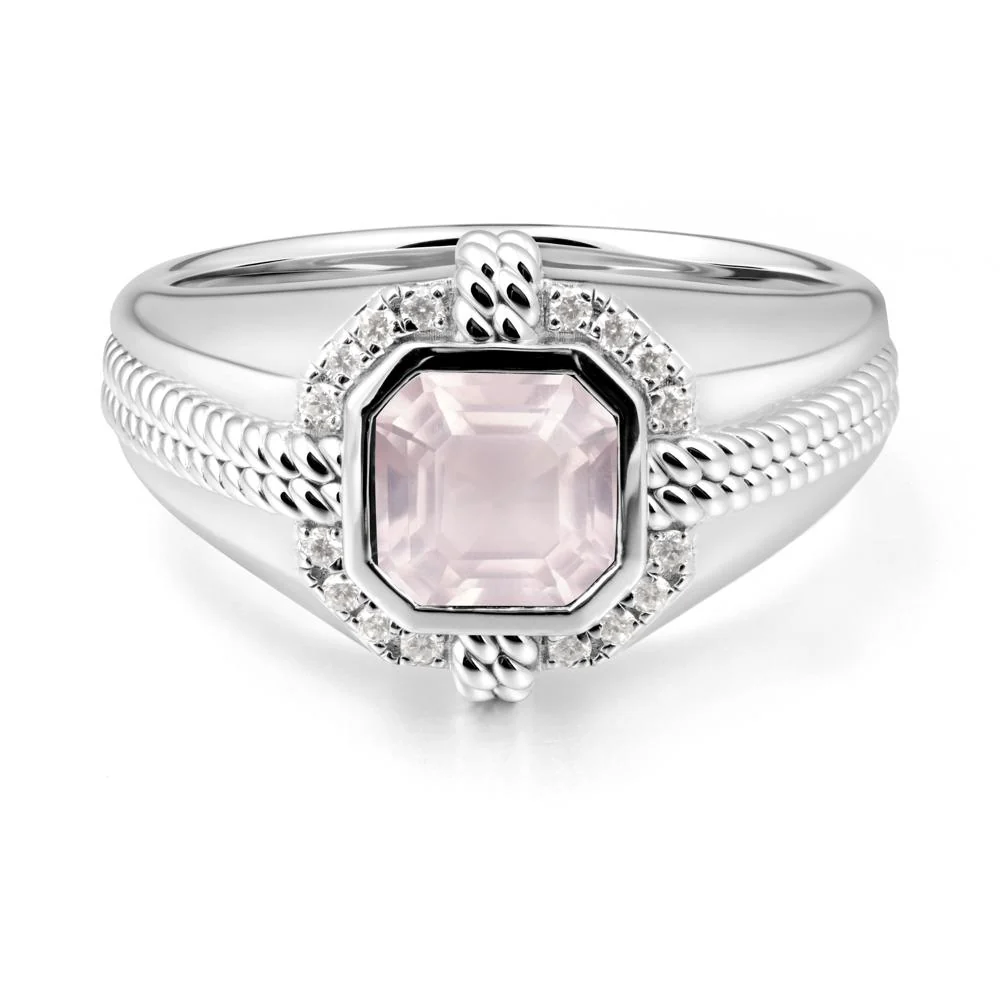 Men's Wide Band Rose Quartz Halo Ring - Image 6