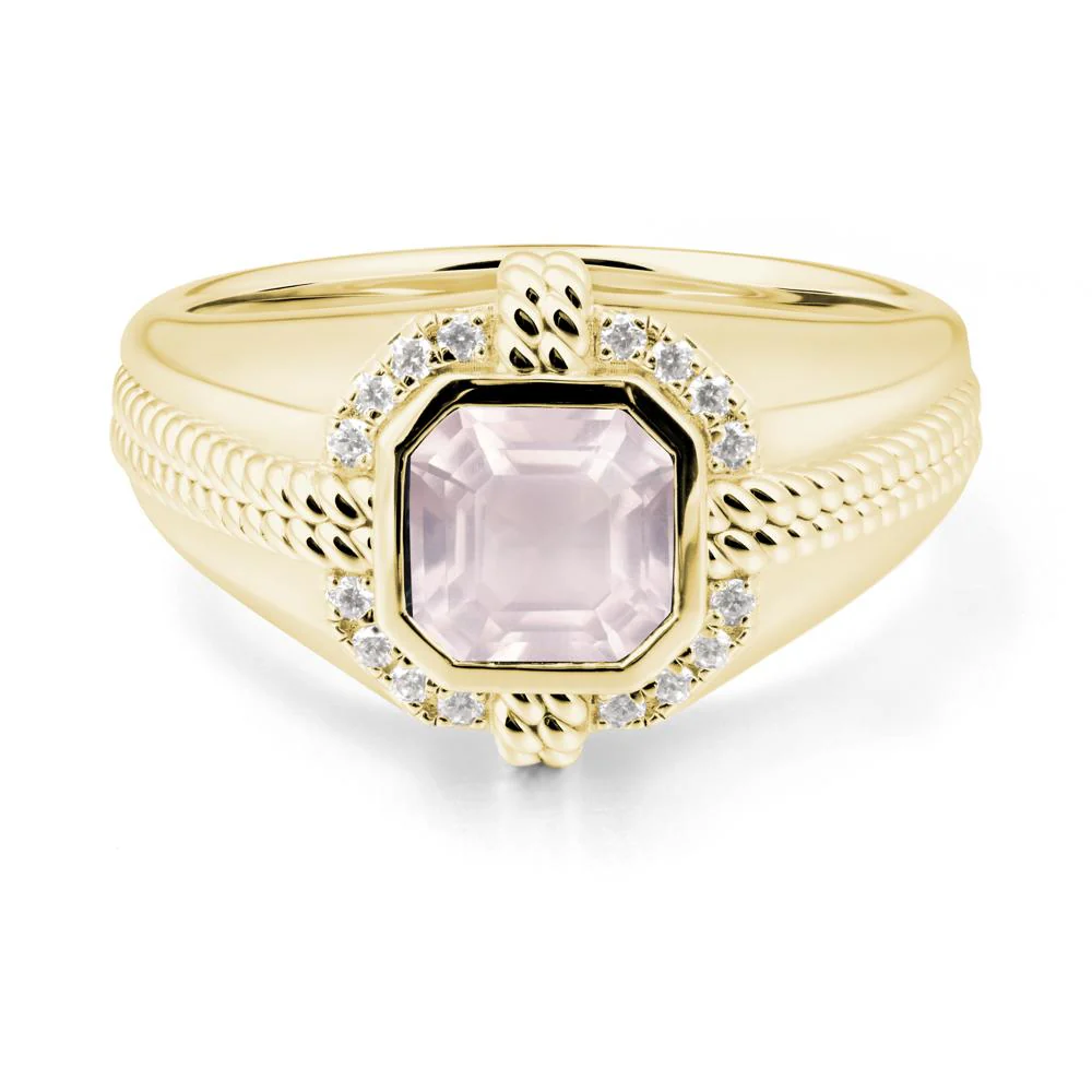 Men's Wide Band Rose Quartz Halo Ring - Image 7