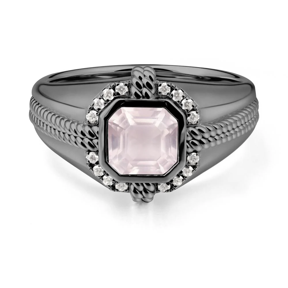 Men's Wide Band Rose Quartz Halo Ring - Image 8