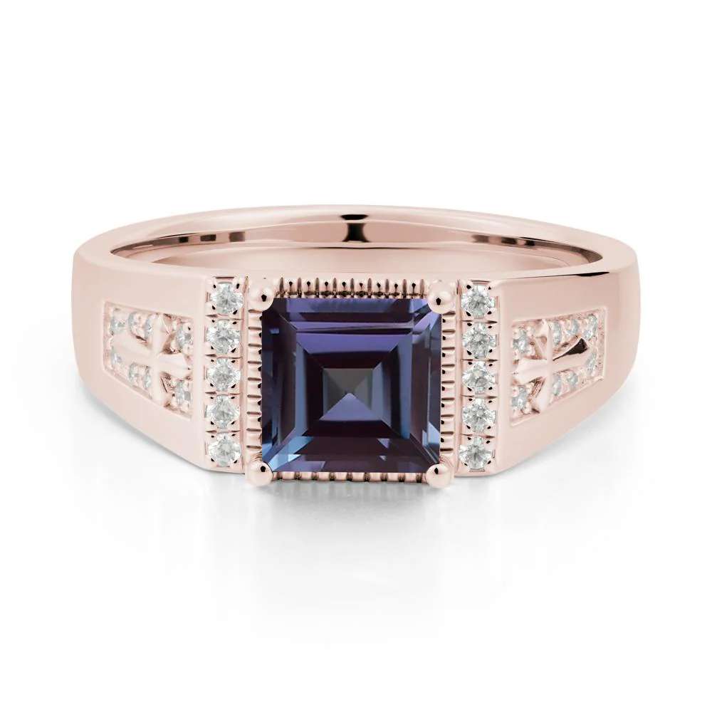 Men's Wide Band Square Alexandrite Ring