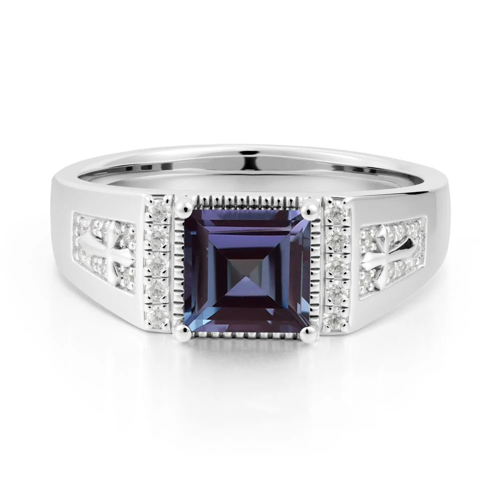 Men's Wide Band Square Alexandrite Ring - Image 2