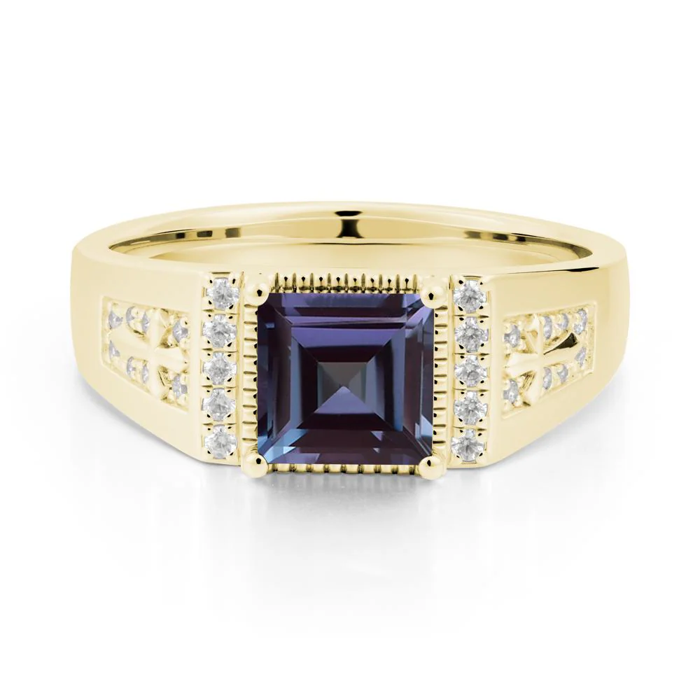 Men's Wide Band Square Alexandrite Ring - Image 6