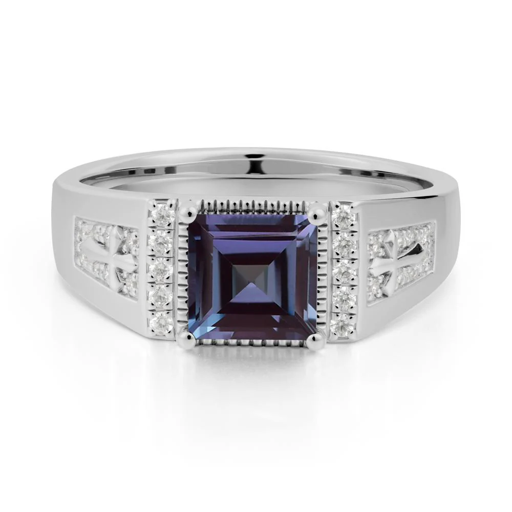 Men's Wide Band Square Alexandrite Ring - Image 8