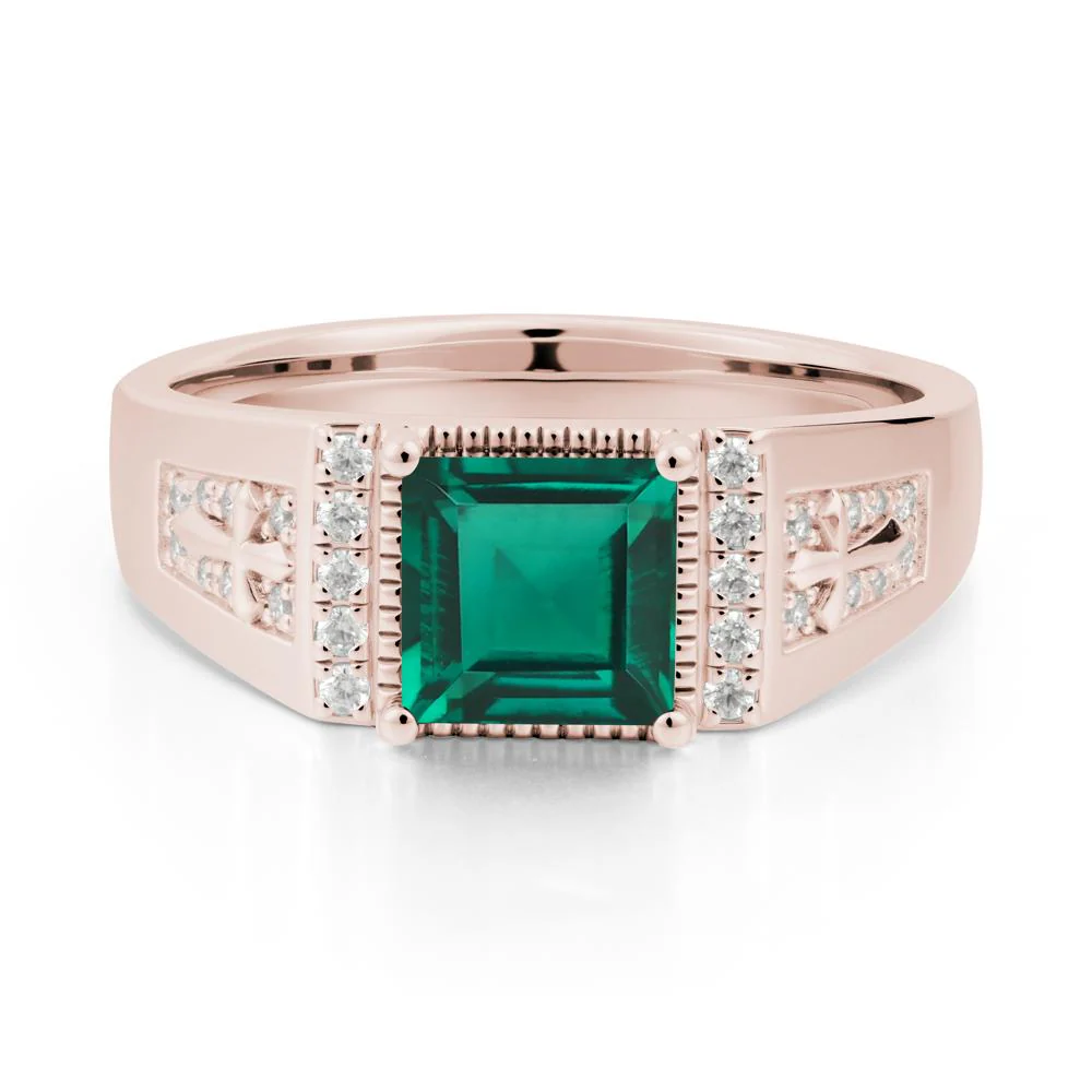 Men's Wide Band Square Emerald Ring - Image 2