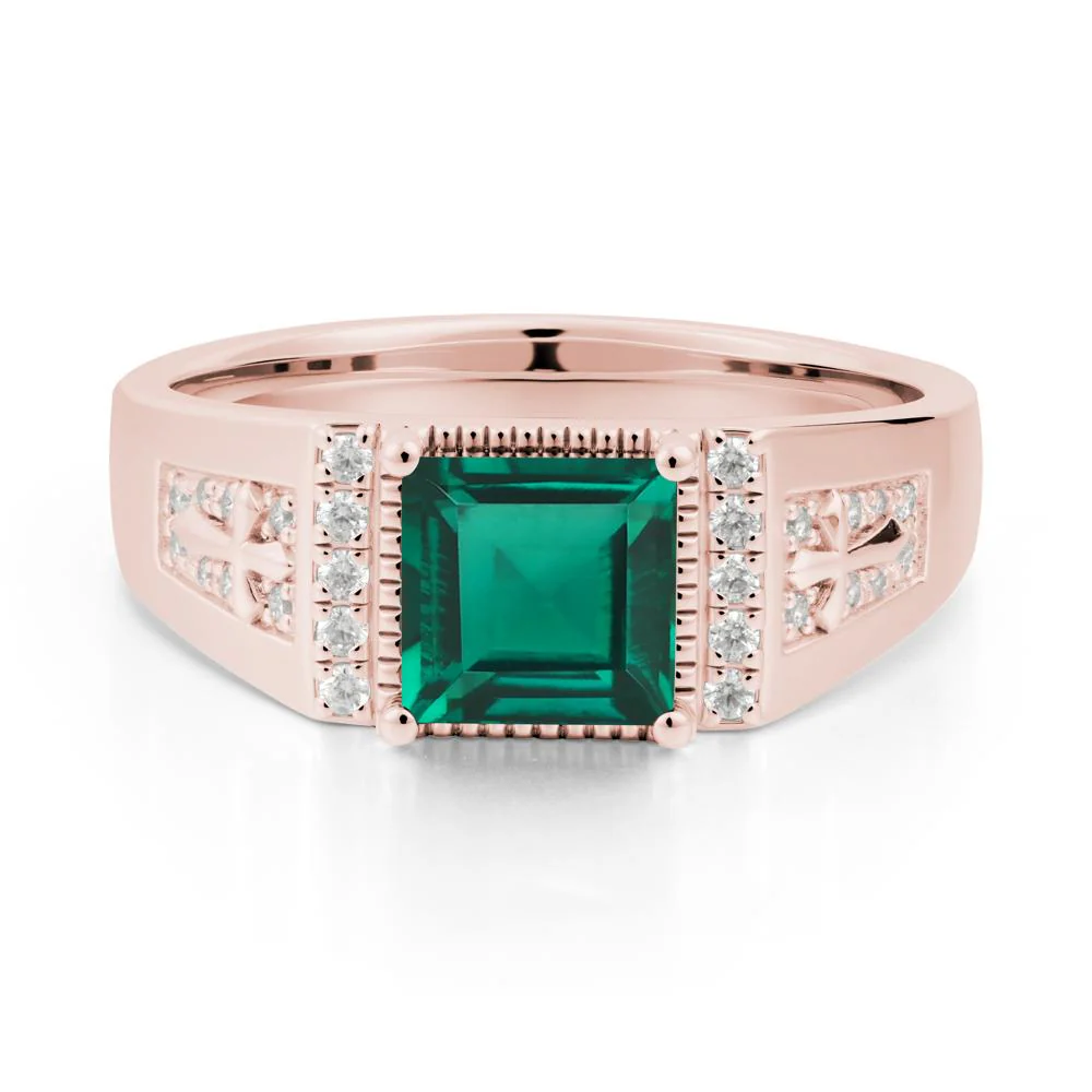 Men's Wide Band Square Emerald Ring - Image 5