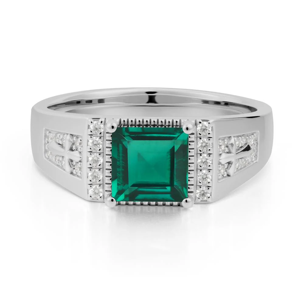 Men's Wide Band Square Emerald Ring - Image 8