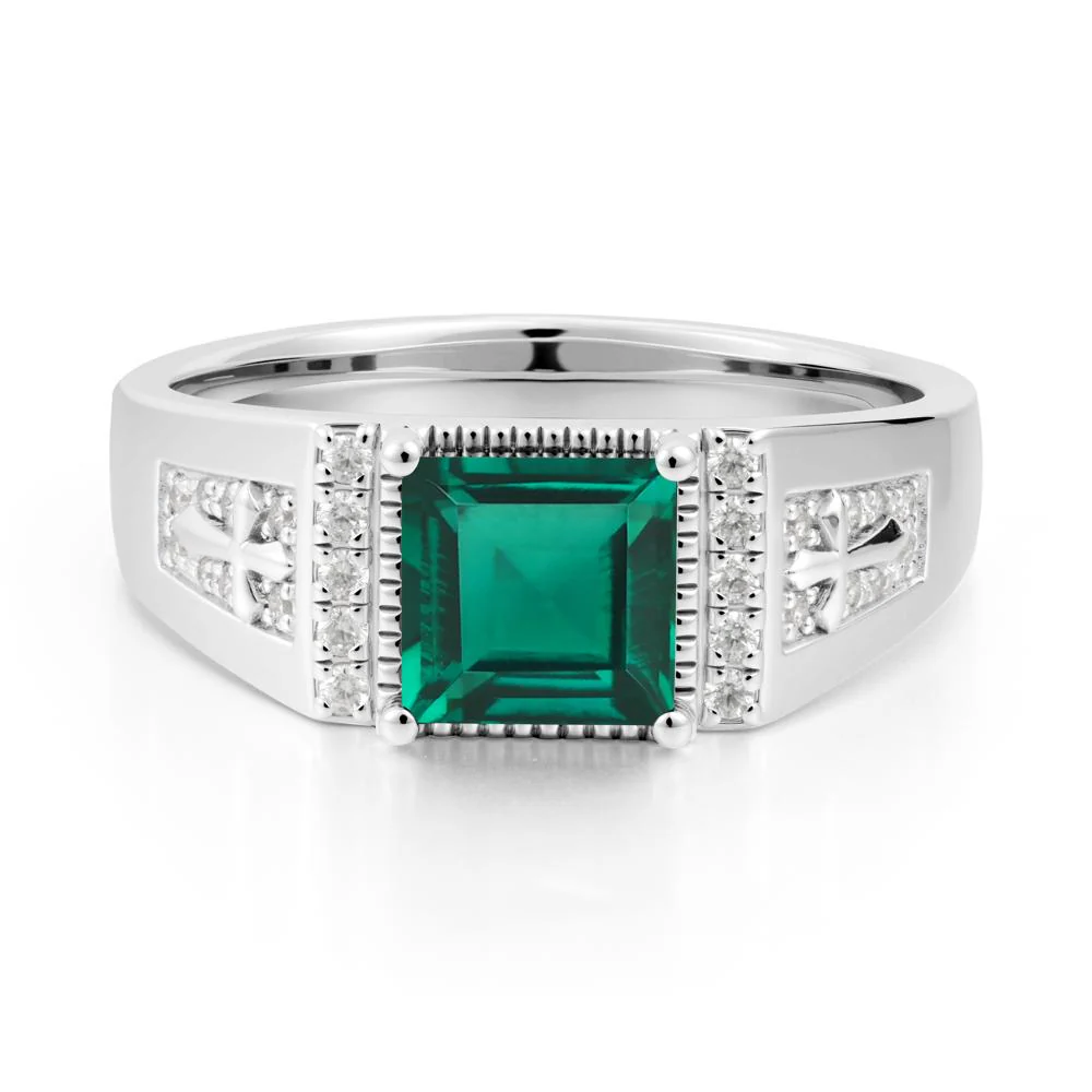 Men's Wide Band Square Emerald Ring - Image 9