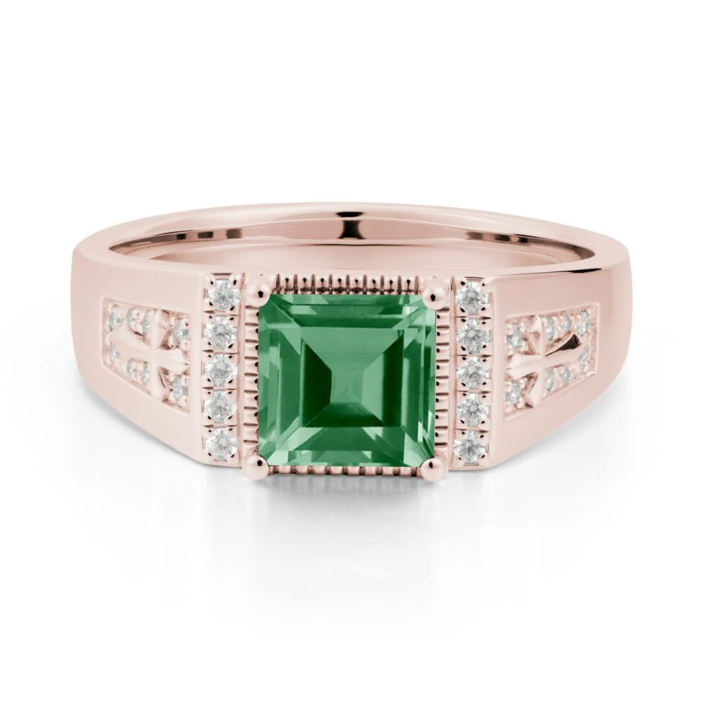 Men's Wide Band Square Green Sapphire Ring - Image 2