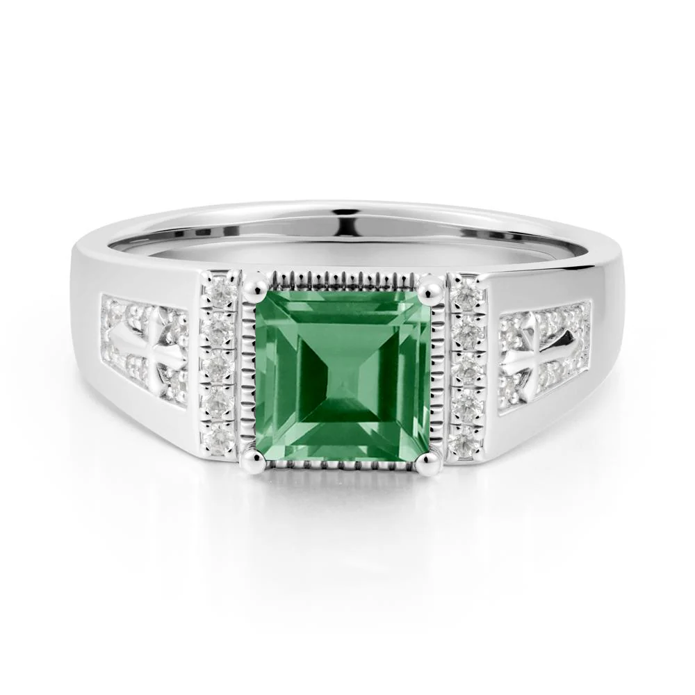 Men's Wide Band Square Green Sapphire Ring - Image 3