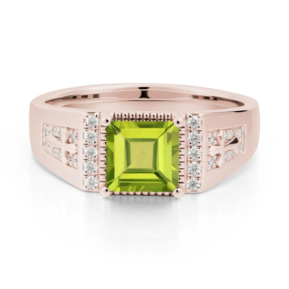 Men's Wide Band Square Peridot Ring - Image 2