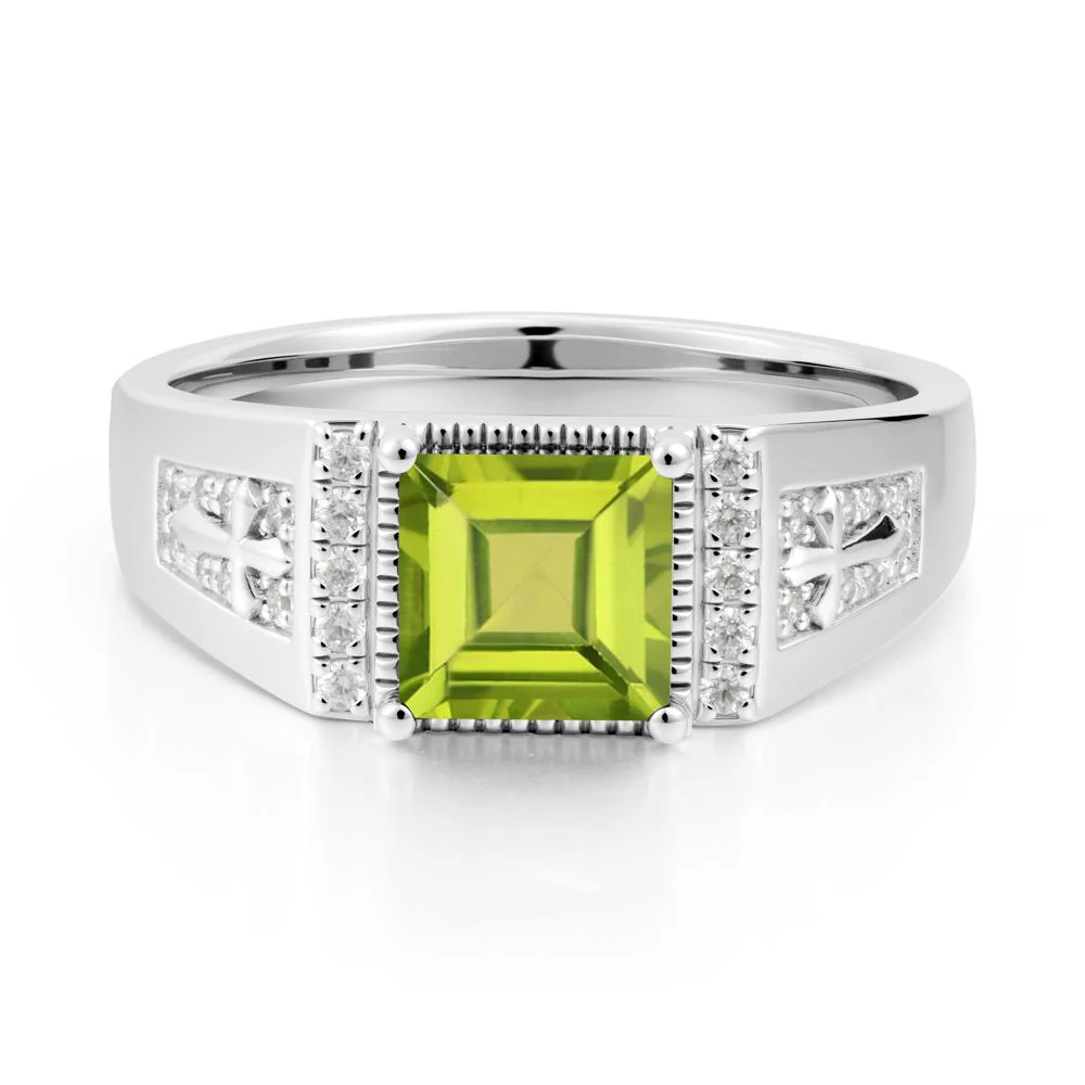 Men's Wide Band Square Peridot Ring - Image 9