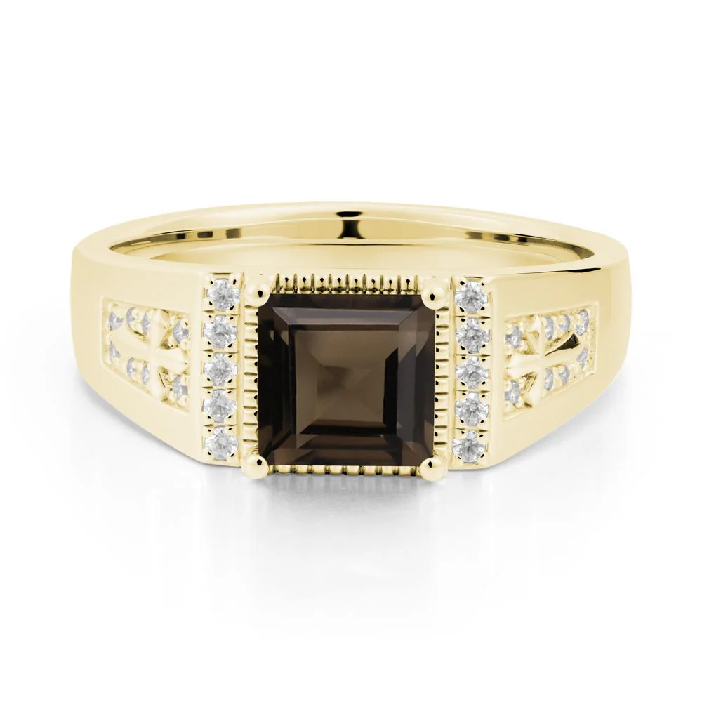 Men's Wide Band Square Smoky Quartz Ring - Image 7