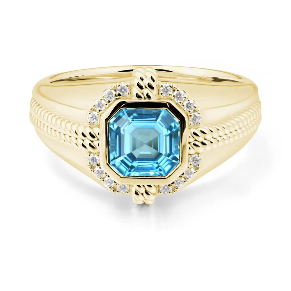 Men's Wide Band Swiss Blue Topaz Halo Ring - Image 6