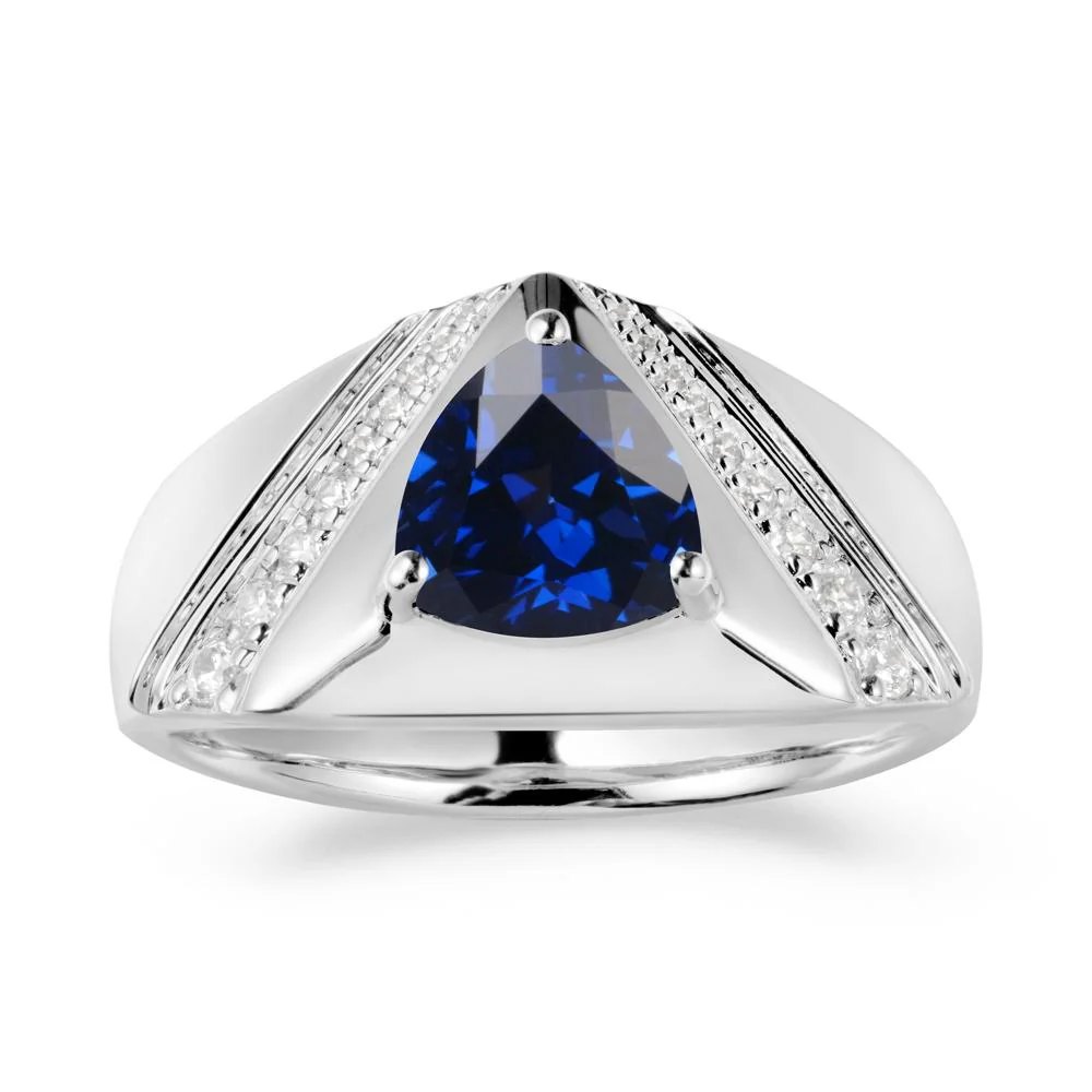 Men's Wide Band Trillion Sapphire Statement Ring - Image 3