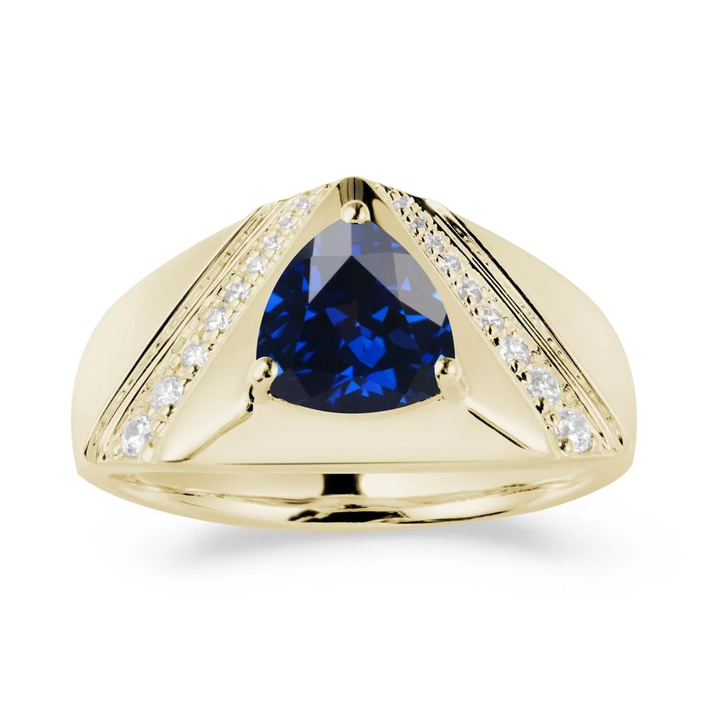 Men's Wide Band Trillion Sapphire Statement Ring - Image 4