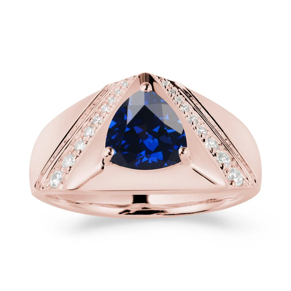 Men's Wide Band Trillion Sapphire Statement Ring - Image 5