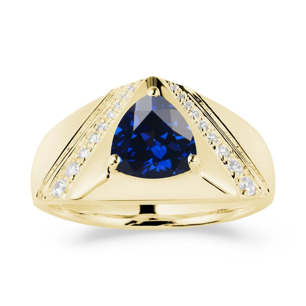 Men's Wide Band Trillion Sapphire Statement Ring - Image 7