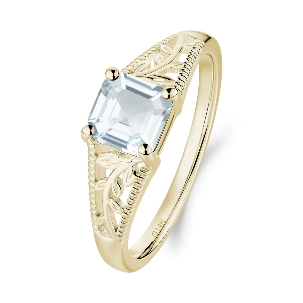 Milgrain and Filigree Leaf Aquamarine Ring - Image 2