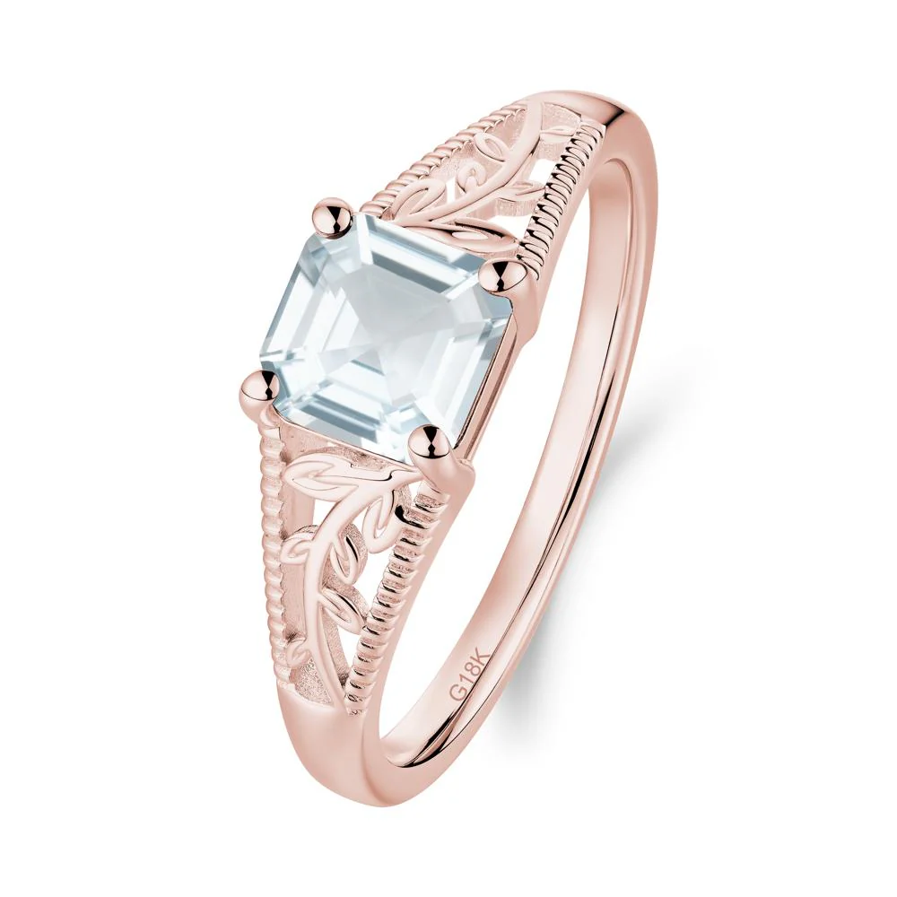 Milgrain and Filigree Leaf Aquamarine Ring - Image 4